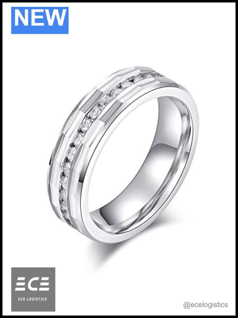 Sterling Silver 6mm Simulated Diamond Full Eternity Wedding Ring